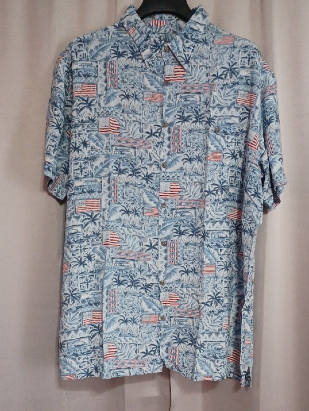 The Foundry Supply Co. Blue Short-Sleeve Tropical Flag Print Button-Down Shirt